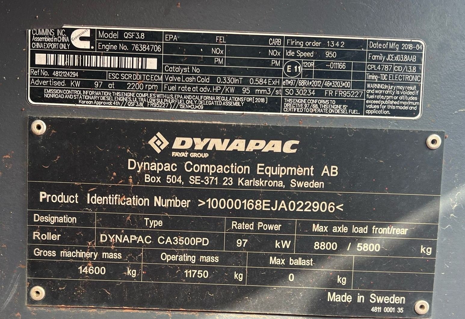 gallery 2018 Dynapac CA3500PD single drum vibratory roller