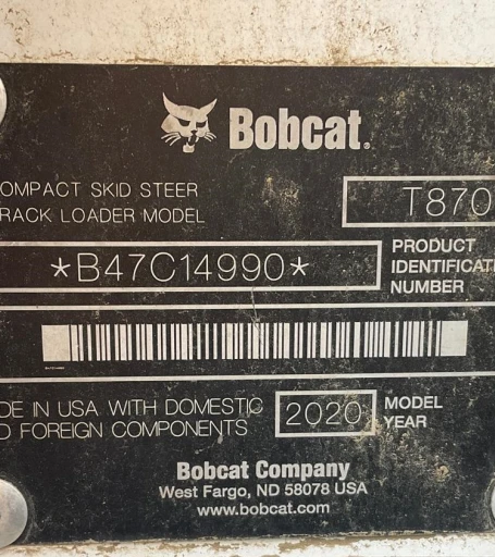 2020 Bobcat T870 Track Loader