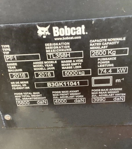 2016 Bobcat TL358H Telehandler