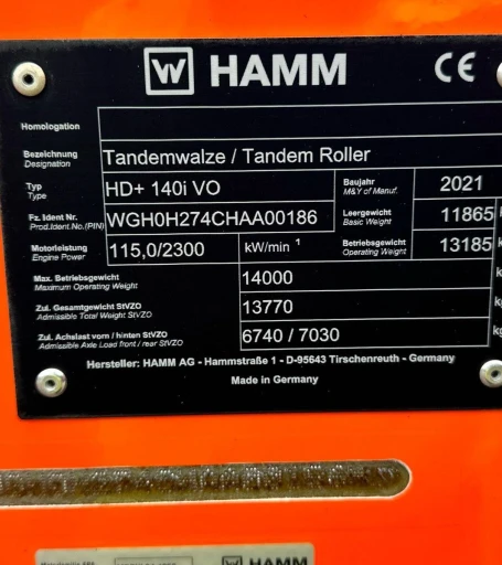2021 Hamm HD 140i double drum vibratory roller