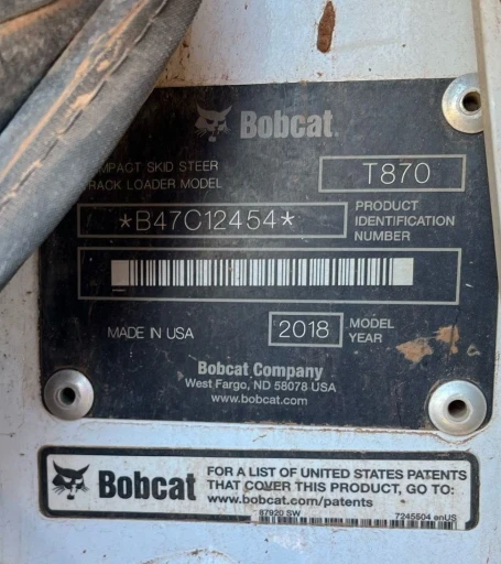 2018 Bobcat T870 tracked skid steer loader