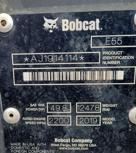 2019 Bobcat E55 mini excavator