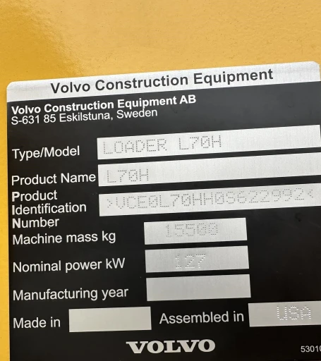 2017 VOLVO L70H Wheel Loader