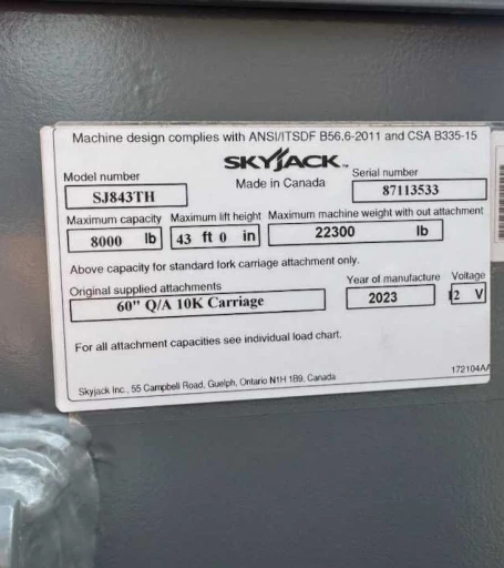 2023 Skyjack SJ843TH telehandler