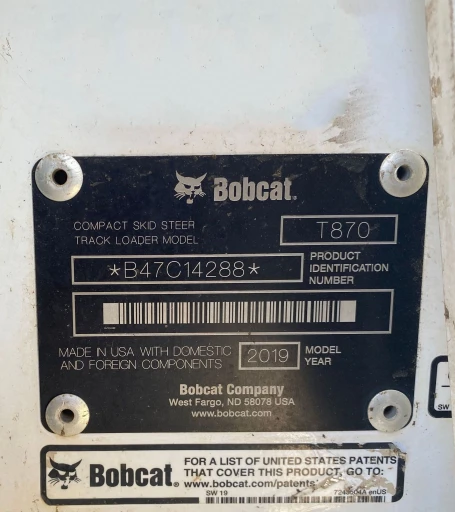 2019 Bobcat T870 tracked skid steer loader