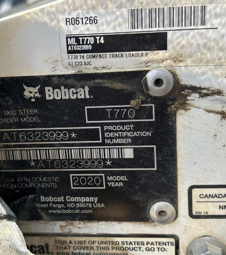 2020 Bobcat T770 tracked skid steer loader