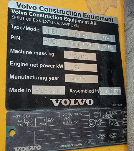 2015 Volvo L110H high lift wheel loader